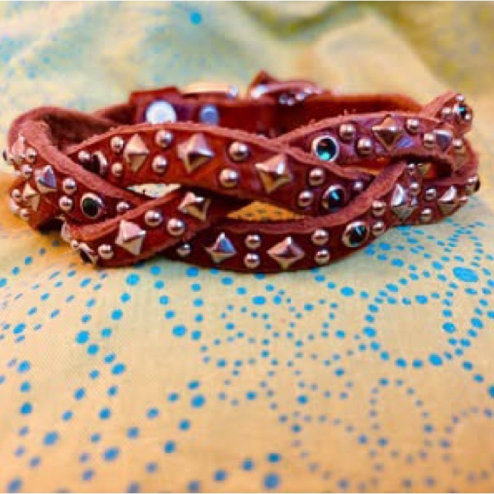NEW leather braided dog collar by Hollywood Collar (neck size: 11-1/2 to 14”)